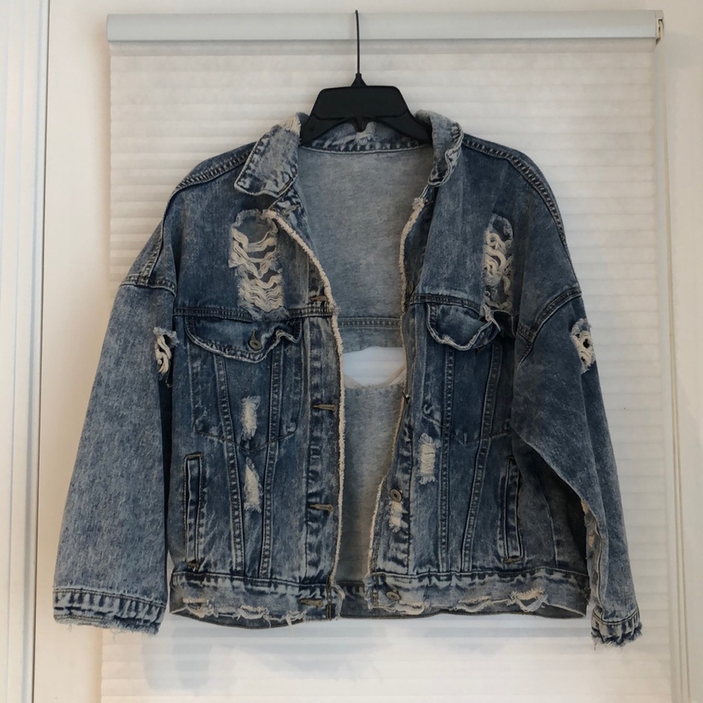 Vintage oversized distressed denim jacket